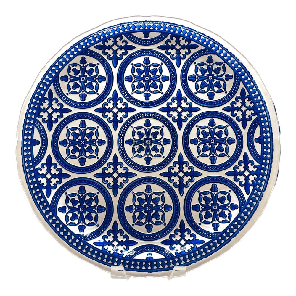 Skal Marrakesh Cobalt Blue Master Glass Plate Nybro Mandala Reverse Painted 13”